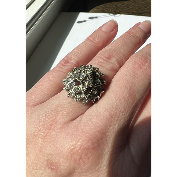 Silver tone chunky rhinestone ring, 6.5 - Picture 3 of 5
